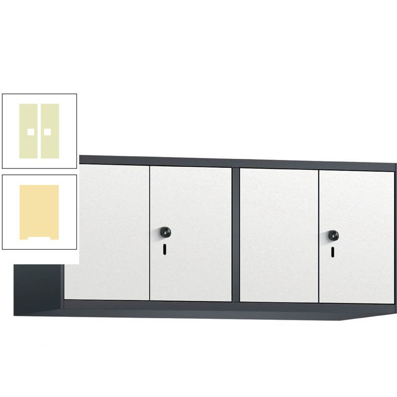 Aufsatzschrank, Schrankaufsatz, Türen paarweise, 4 Fächer a 300 mm, Farbe Pastellgelb, Tür anthrazitgrau, 500 x 1.200 x 500 mm (HxBxT)