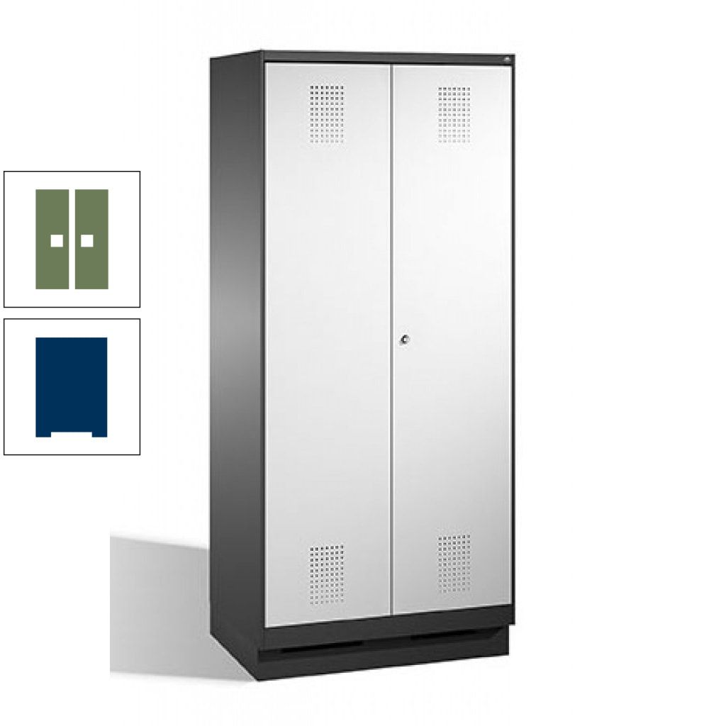 Doppel-Spind, Doppeltüren, Garderobenschrank mit Sockel, 2 Abteile a 400 mm, Korpus anthrazitgrau, Tür anthrazitgrau, 1.800 x 800 x 500 mm (HxBxT)