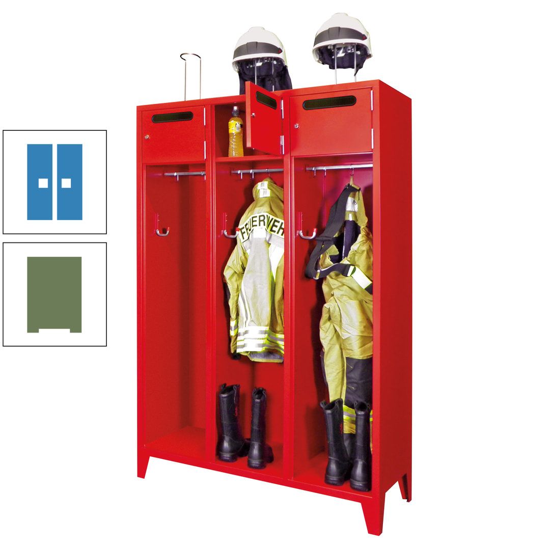 Feuerwehrschrank - 3 Abteile - Ablagefach mit Tür, Einwurfschlitz - 2.100 x 1.230 x 500 mm (HxBxT) - anthrazitgrau