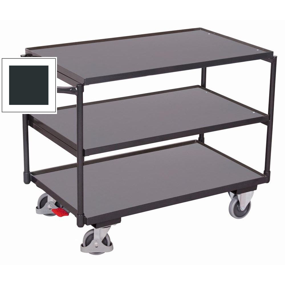 Tischwagen, 3 Etagen, Winkelstahl, Holzwerkstoff,Traglast 250 kg, Gewicht 45 kg, Ladefläche 525 x 1.025 mm (BxT), 850 mm hoch, anthrazitgrau