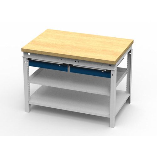 OTTOKIND Werkbank - bündige Arbeitsplatte - 850 x 1.150 x 750 mm (HxBxT) - 2 Schubladen - 2 Ablageböden - lichtgrau
