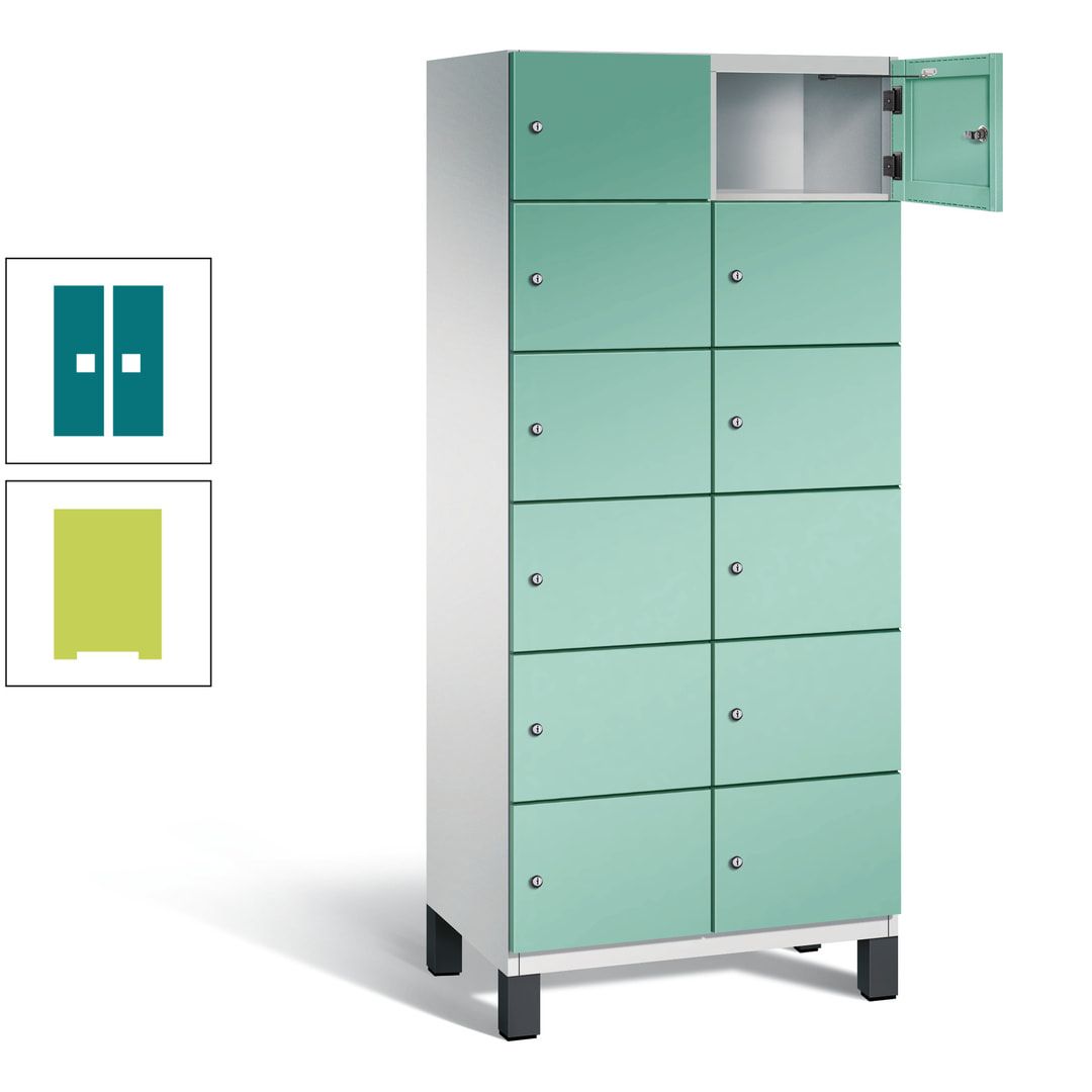 Fächerschrank, Stahlschrank, 12 Fächer, Türöffnungsbegrenzer, Füße, 1.980 x 800 x 525 mm (HxBxT), Korpus anthrazitgrau, Front anthrazitgrau