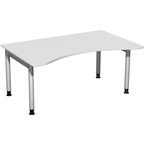 Ergo-Schreibtisch, Füße einseitig verkürzt, 4-Fuß Pro, höhenverstellbar, 680-800 x 1.600 x 1.000 mm (HxBxT), Gestell silber, Dekor Ahorn