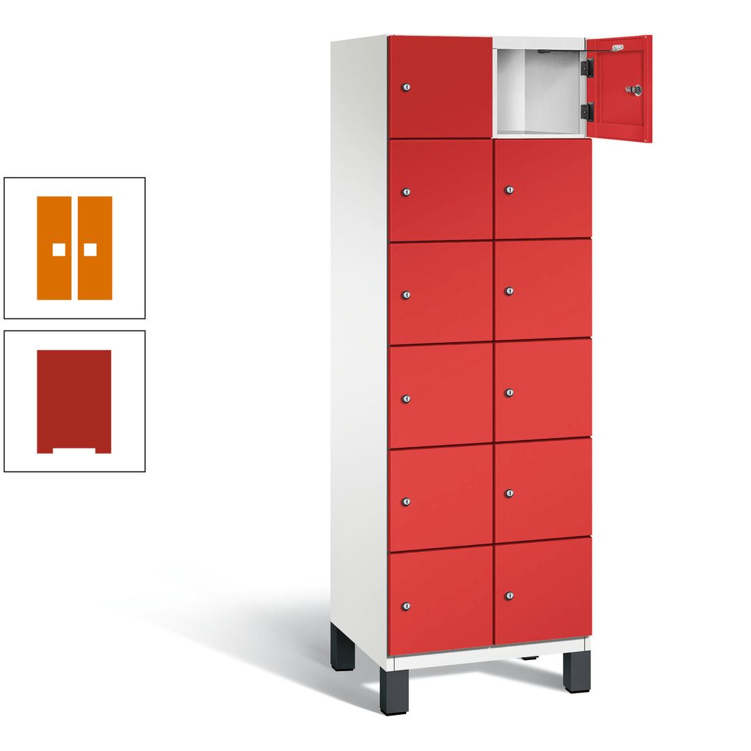 Fächerschrank, Stahlschrank, 12 Fächer, Türöffnungsbegrenzer, Füße, 1.980 x 600 x 525 mm (HxBxT), Korpus anthrazitgrau, Front anthrazitgrau