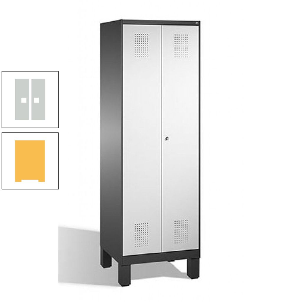 Doppel-Spind, Doppeltüren, Garderobenschrank mit Füßen, 2 Abteile a 300 mm, Korpus anthrazitgrau, Tür anthrazitgrau, 1.850 x 600 x 500 mm (HxBxT)