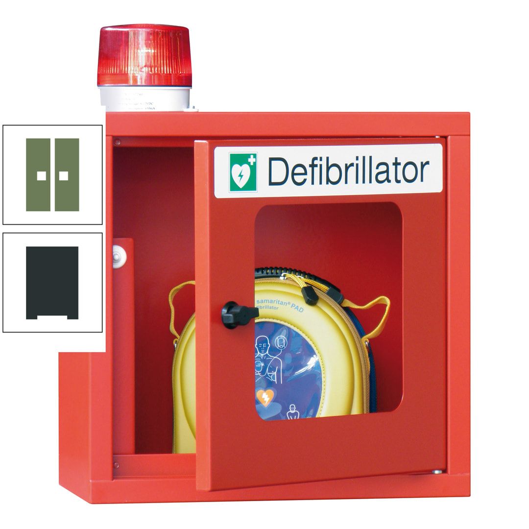 Defibrillatorenschrank mit akustischem und optischem Alarm - 490 x 400 x 200 mm (HxBxT) - Sichtfenster - anthrazitgrau