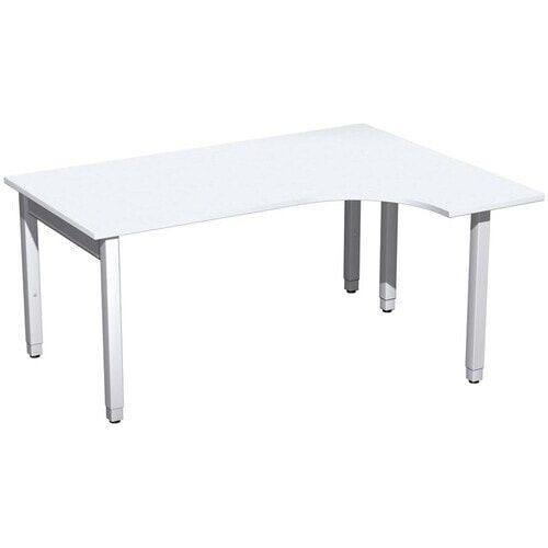 Eckschreibtisch, Ecke rechts, Füße einseitig verkürzt, 4-Fuß Quadrat Pro, höhenverstellbar, 680-800 x 1.600 x 1.200 mm (HxBxT), Dekor Ahorn
