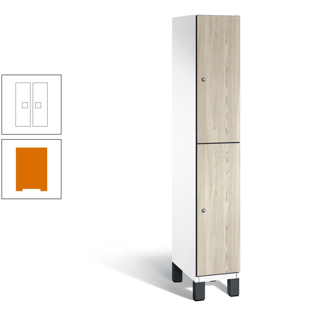 Fächerschrank, Garderobenschrank, mit Füßen, 1 Abteile, 1.980 x 300 x 525 mm (HxBxT), Korpus anthrazitgrau, Tür Donau-Ahorn