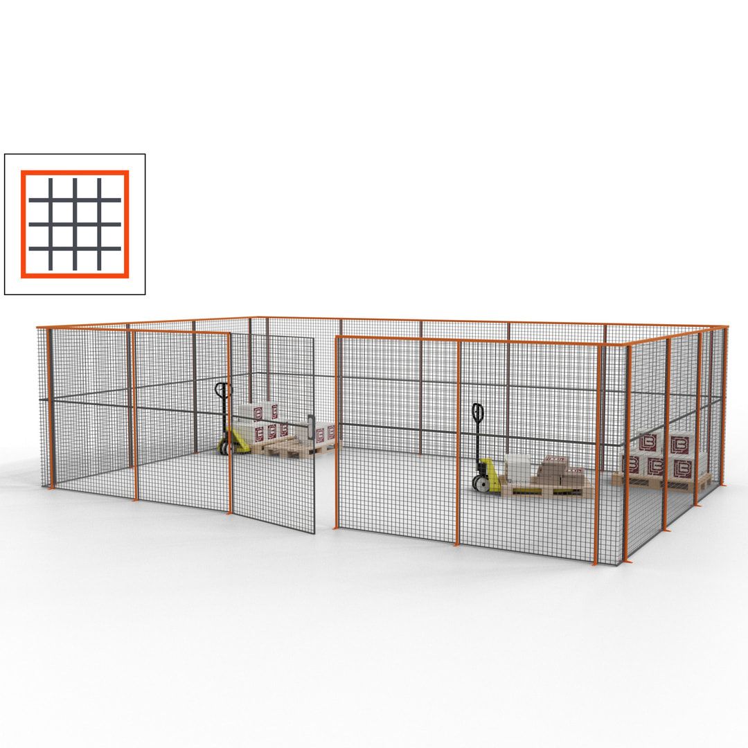 Maschinen Schutzgitter - Hallentrennwand - Sicherheitszaun - Tür - 22 m - 2.200 x 7.900 x 4.900 mm (HxBxT) - enzianblau