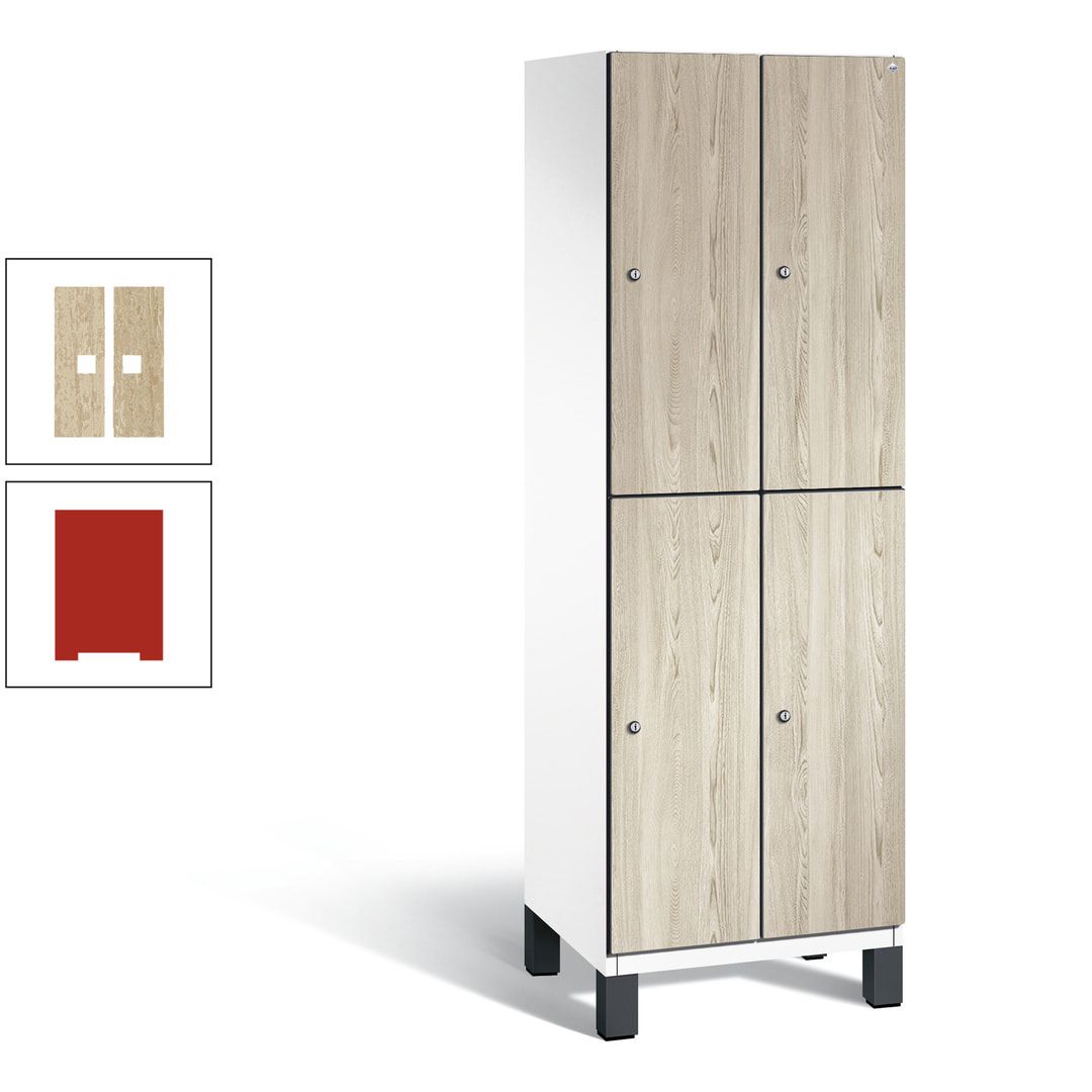 Fächerschrank, Garderobenschrank, mit Füßen, 2 Abteile, 1.980 x 600 x 525 mm (HxBxT), Korpus anthrazitgrau, Tür Donau-Ahorn