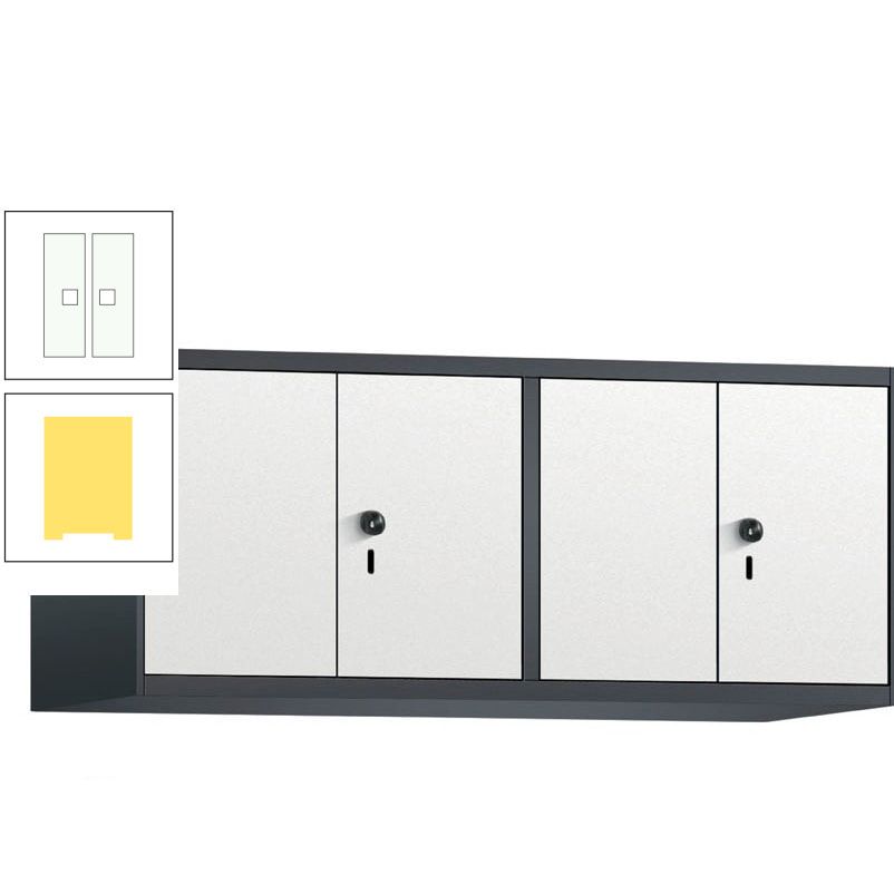 Aufsatzschrank, Schrankaufsatz, Türen paarweise, 4 Fächer a 300 mm, Farbe Pastellgelb, Tür anthrazitgrau, 500 x 1.200 x 500 mm (HxBxT)