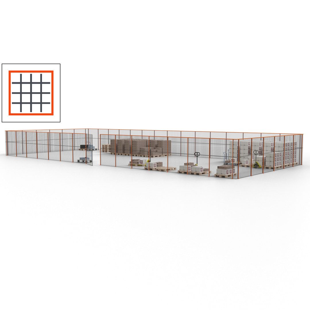 Maschinen Schutzgitter - Hallentrennwand - Sicherheitszaun - Tür - 63 m - 2.200 x 22.900 x 9.400 mm (HxBxT) - enzianblau