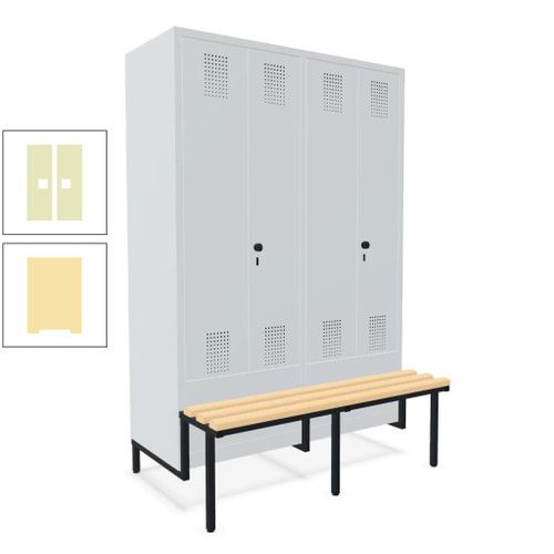 Doppel-Spind, Garderobenschrank, Buche Sitzbank integriert, 4 Abteile 300 mm, Korpus anthrazitgrau, Tür anthrazitgrau, 1.850 x 1.200 x 815 mm (HxBxT)
