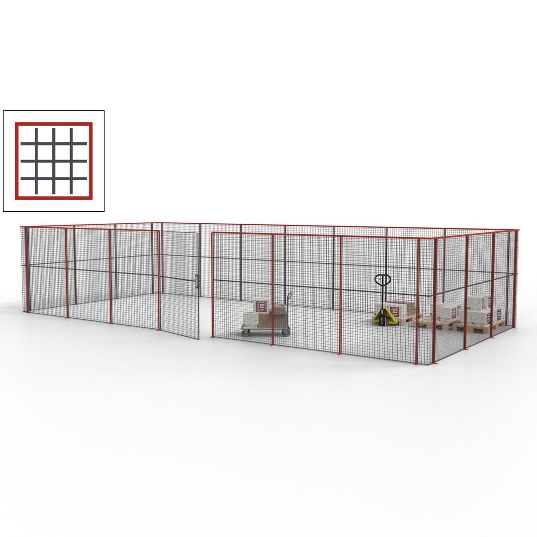 Hallentrennwand - Flügeltür, Gitter - 19 Gitterwände - 2.200 x 10.900 x 4.900 mm (HxBxT) - Perlweiß/reinorange