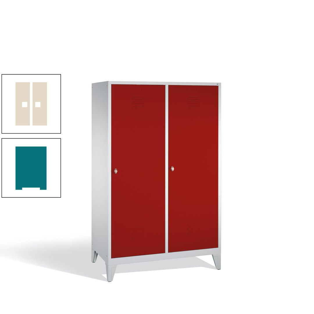 Doppel-Spind mit 2 Großtüren, Garderobenschrank mit Füßen, 4 Abteile a 300 mm, Korpus anthrazitgrau, Tür anthrazitgrau, 1.850 x 1.190 x 500 mm (HxBxT)