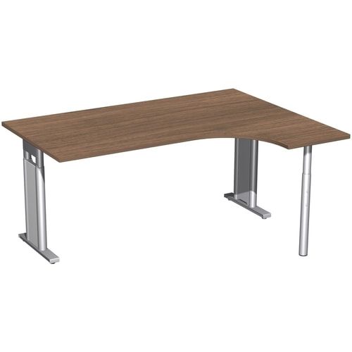 Eckschreibtisch, Ecke rechts, Füße einseitig verkürzt, C-Fuß Pro, höhenverstellbar, 680-820 x 1.600 x 1.200 mm (HxBxT), Dekor Ahorn