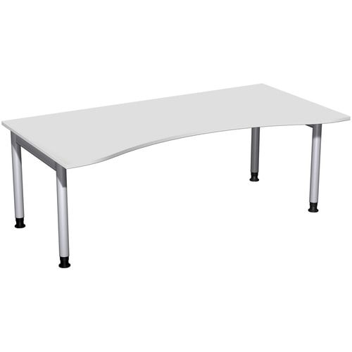 Ergo-Schreibtisch, Füße einseitig verkürzt, 4-Fuß Pro, höhenverstellbar, 680-800 x 1.600 x 1.000 mm (HxBxT), Gestell silber, Dekor Ahorn