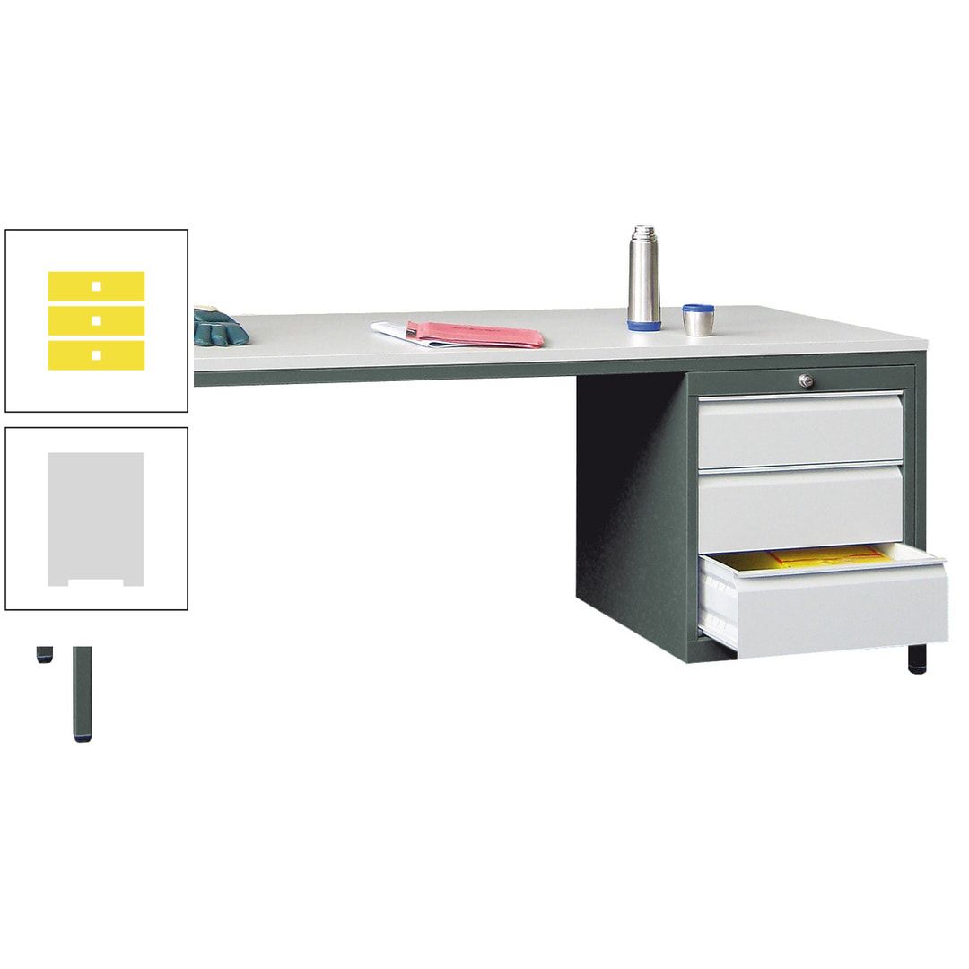 Meisterschreibtisch - 3 Schubladen 150 / 175 mm - 720 x 1.700 x 800 mm (HxBxT) - anthrazitgrau