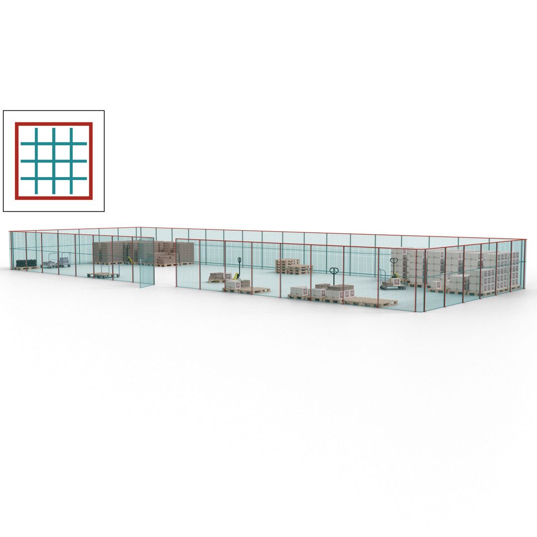 Maschinen Schutzgitter - Hallentrennwand - Sicherheitszaun - Tür - 69 m - 2.200 x 19.900 x 15.400 mm (HxBxT) - enzianblau