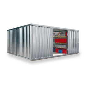 Container vormontiert, Lagercontainer, Schnellbaucontainer, Materialcontainer, Baucontainer, 2.150 x 4.050 x 4.340 mm (HxBxT), Holzfußboden