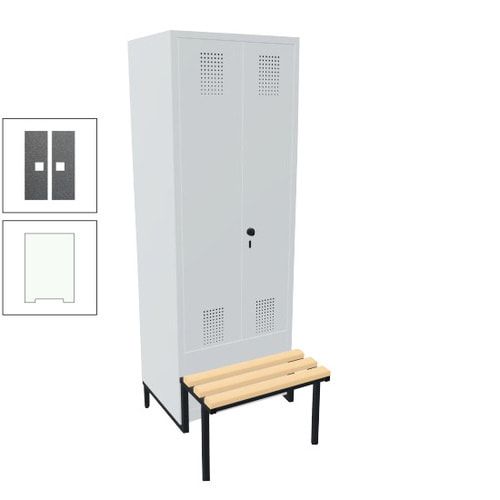 Doppel-Spind, Garderobenschrank, Buche Sitzbank integriert, 2 Abteile a 400 mm, Korpus anthrazitgrau, Tür anthrazitgrau, 1.850 x 800 x 815 mm (HxBxT)