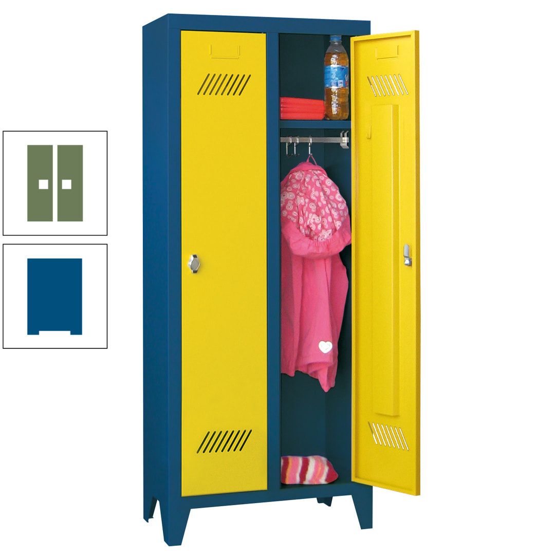 Spindschrank f. Kindergärten - mit Füßen - Höhe 1.300 mm - 2 Abteile a 250 mm - Zylinderschloss - anthrazitgrau