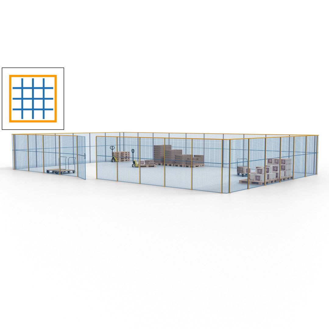 Maschinen Schutzgitter - Hallentrennwand - Sicherheitszaun - Tür - 48 m - 2.200 x 15.400 x 9.400 mm (HxBxT) - enzianblau