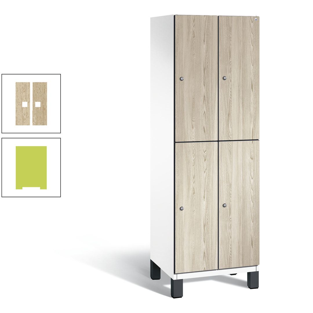Fächerschrank, Garderobenschrank, mit Füßen, 2 Abteile, 1.980 x 600 x 525 mm (HxBxT), Korpus anthrazitgrau, Tür Donau-Ahorn