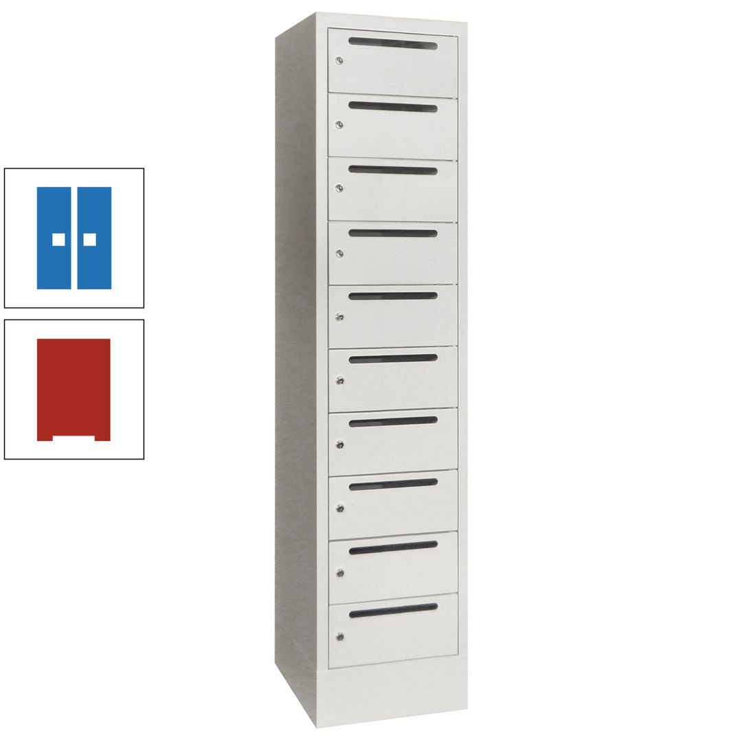 Postverteilerschrank, Schließfachschrank, 1 Abteil a 400 mm, 10 Fächer, 1.850 x 400 x 500 mm (HxBxT), Korpus anthrazitgrau, Front anthrazitgrau