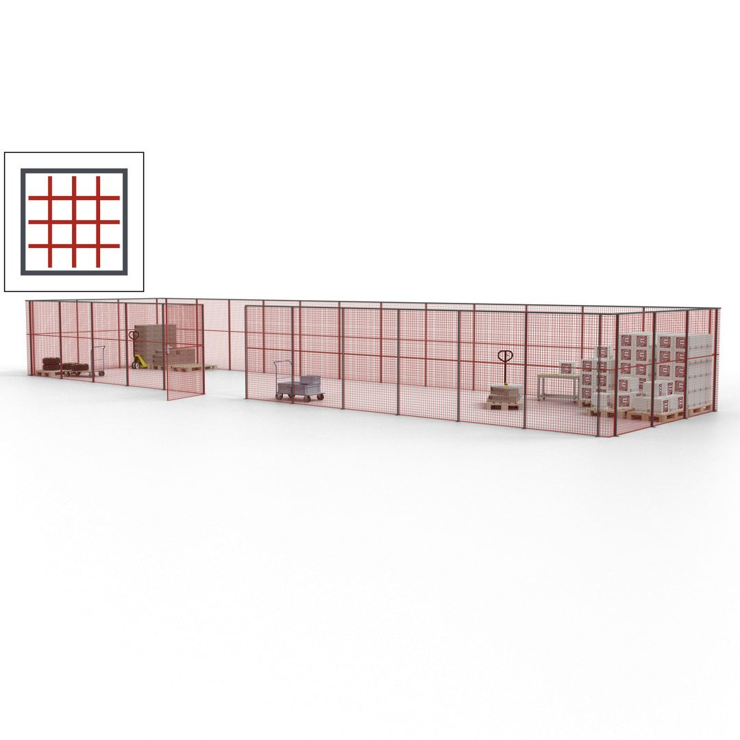 Maschinen Schutzgitter - Hallentrennwand - Sicherheitszaun - Tür - 45 m - 2.200 x 18.400 x 4.900 mm (HxBxT) - enzianblau