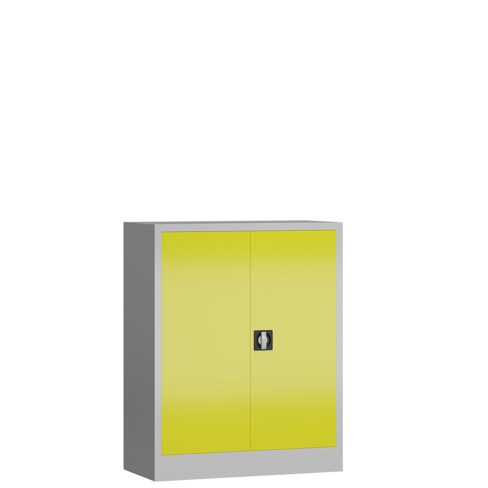 Aktenschrank, Büroschrank, abschließbar, Flügeltüren, 2 Fachböden, 1.200 x 920 x 420 mm (HxBxT), Stahl, Korpus und Türen lichtgrau