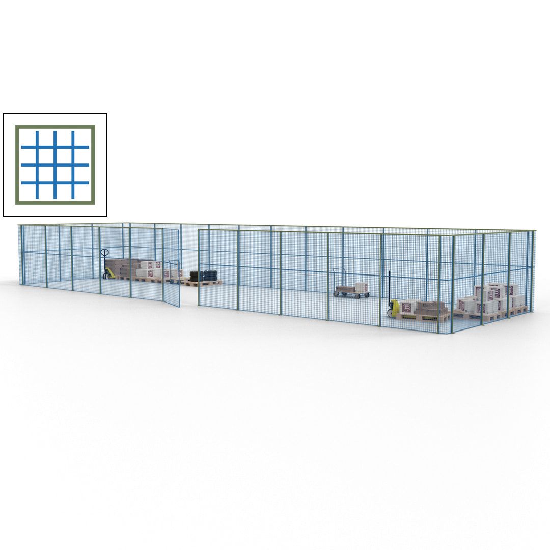 Maschinen Schutzgitter - Hallentrennwand - Sicherheitszaun - Tür - 42 m - 2.200 x 16.900 x 4.900 mm (HxBxT) - enzianblau