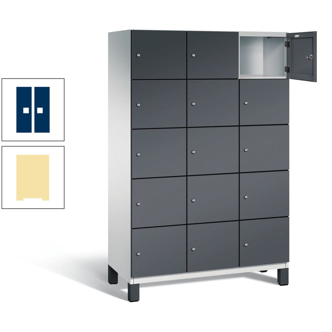 Fächerschrank, Stahlschrank, 15 Fächer, Türöffnungsbegrenzer, Füße, 1.980 x 1.200 x 525 mm (HxBxT), Korpus anthrazitgrau, Front anthrazitgrau