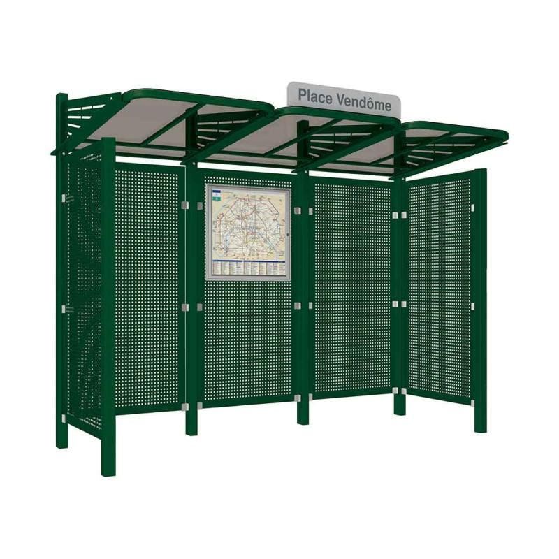 Buswartehalle - Unterstand - Stahlblech Verkleidung - Fahrplankasten - Haltestellenschild - 2.200 x 3.000 x 1.500 mm (HxBxT) - enzianblau