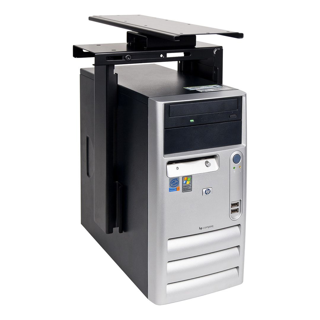 Computerhalterung - Computergehäuse-Halterung - PC-Halter - verstellbar - Farbe schwarz - Stahl - 360 Grad drehbar - 670 x 335 x 203 mm (HxBxT)