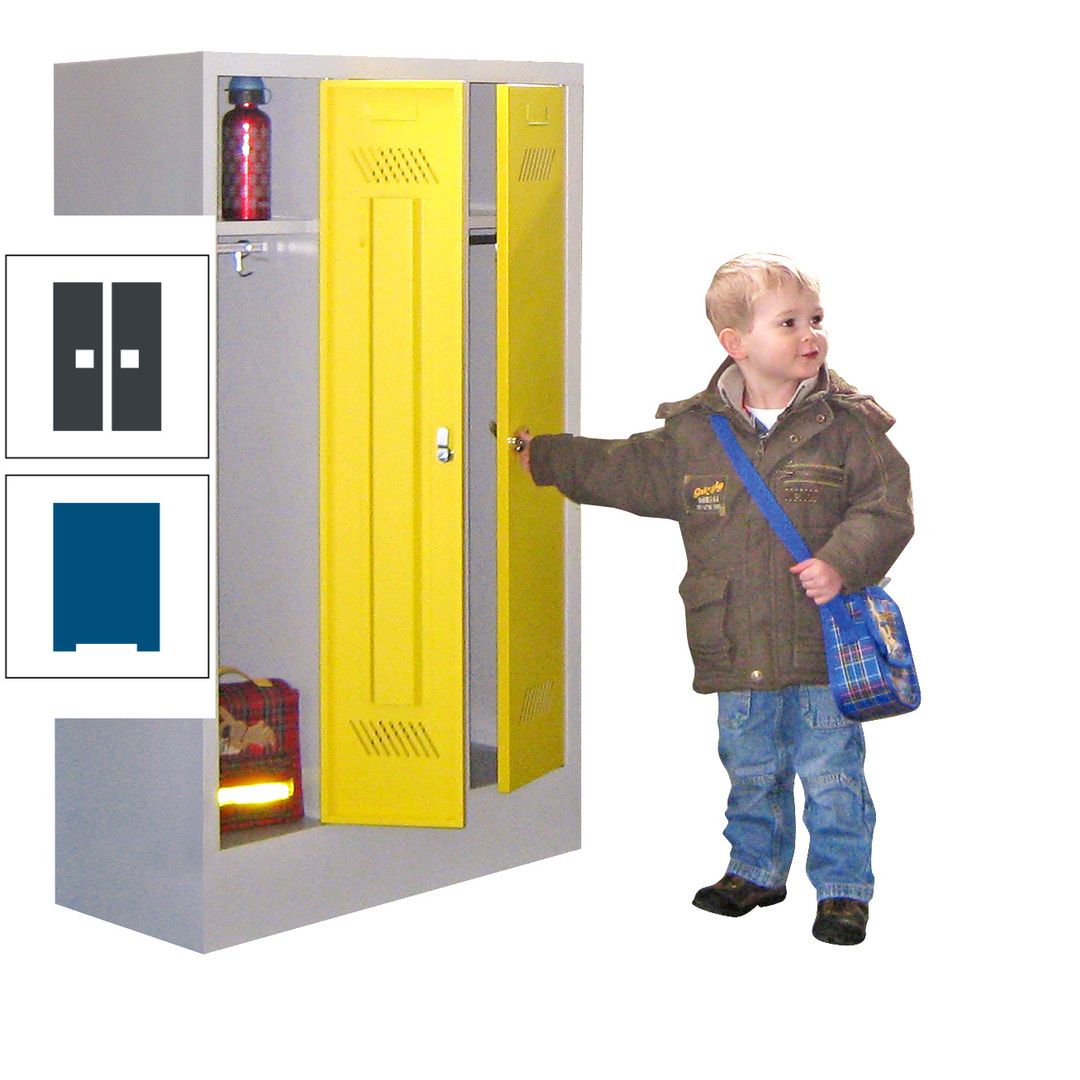 Spindschrank f. Kindergärten - mit Sockel - Höhe 1.300 mm - 2 Abteile a 250 mm - Drehriegel - anthrazitgrau