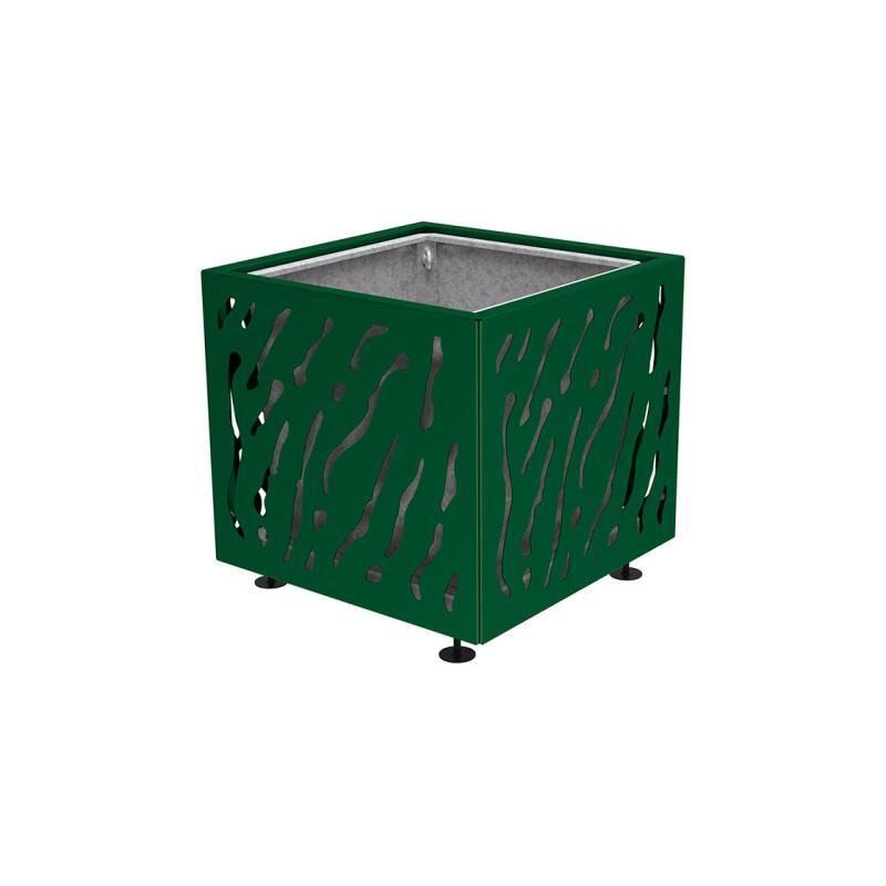 Pflanzbehälter, Stahlblech fvz, einfarbig, innen feuerverzinkt mit Verladungsgriffen, verstellbare Füße, 760 x 790 x 790 mm (HxBxT), enzianblau