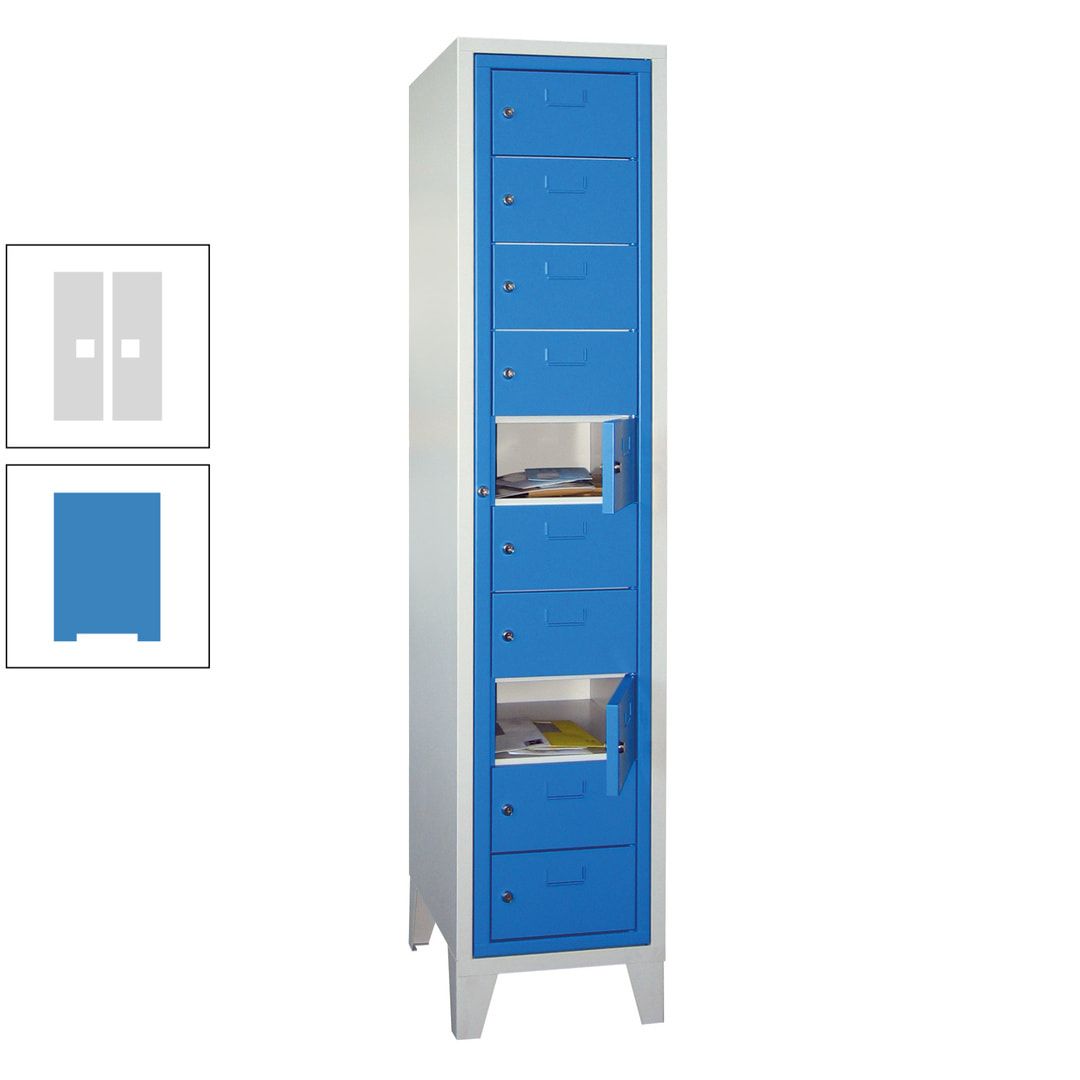 Schließfachschrank - Wäscheausgabeschrank - 10 Fächer a 315 mm - 1.850x400x500 mm (HxBxT) - Füße - Zylinderschloss - anthrazitgrau