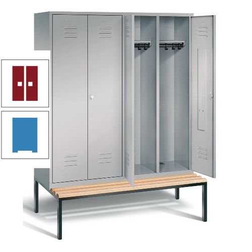 Doppel-Spindschrank, Buche Sitzbank untergebaut, 4 Abteile a 400 mm, Korpus lichtgrau, Tür anthrazitgrau, 2.090 x 1.590 x 815 mm (HxBxT)