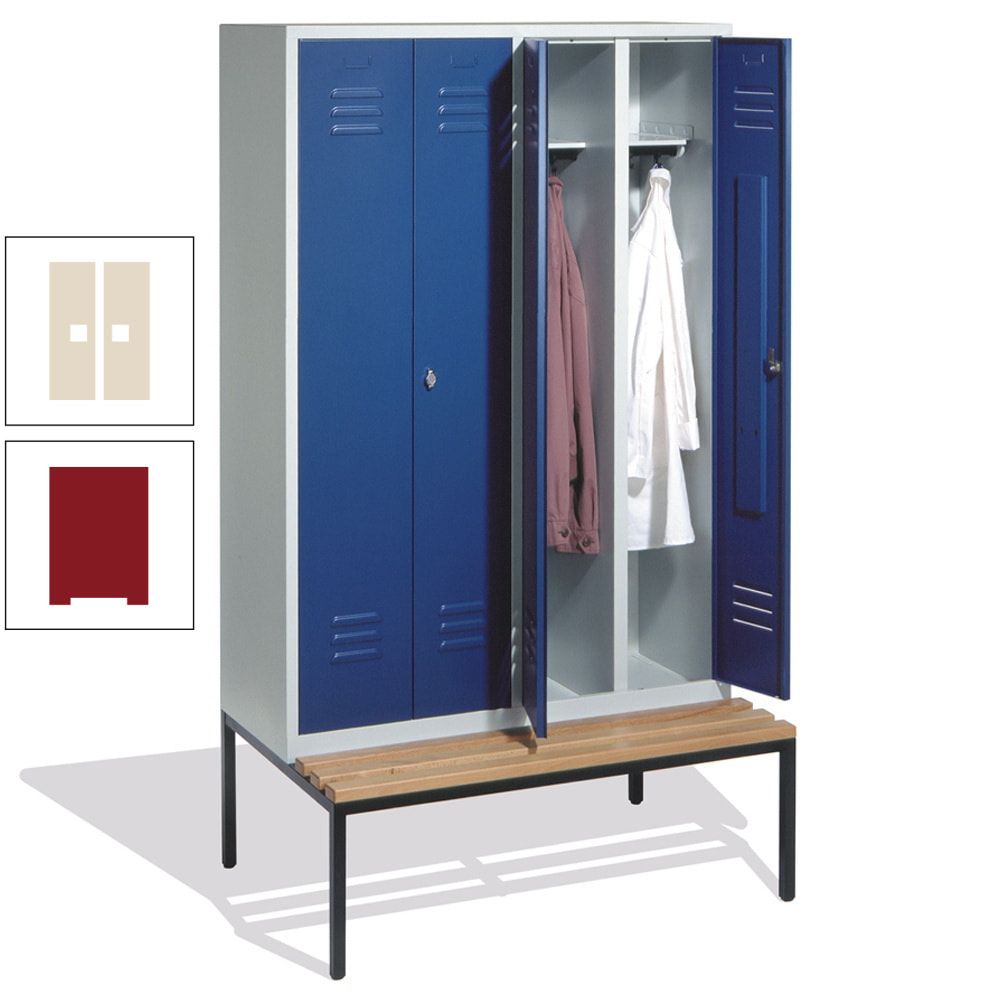 Doppel-Spindschrank, Buche Sitzbank untergebaut, 4 Abteile a 300 mm, Korpus lichtgrau, Tür anthrazitgrau, 2.090 x 1.190 x 815 mm (HxBxT)