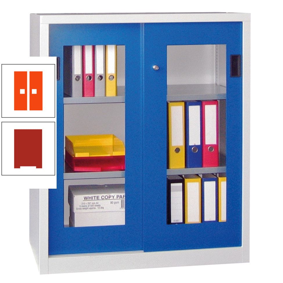 Schiebetürenschrank - Sichtfenstertüren - 1.000x1.000x400 mm (HxBxT) - 2 Böden, gepulvert - Zylinderschloss - anthrazitgrau