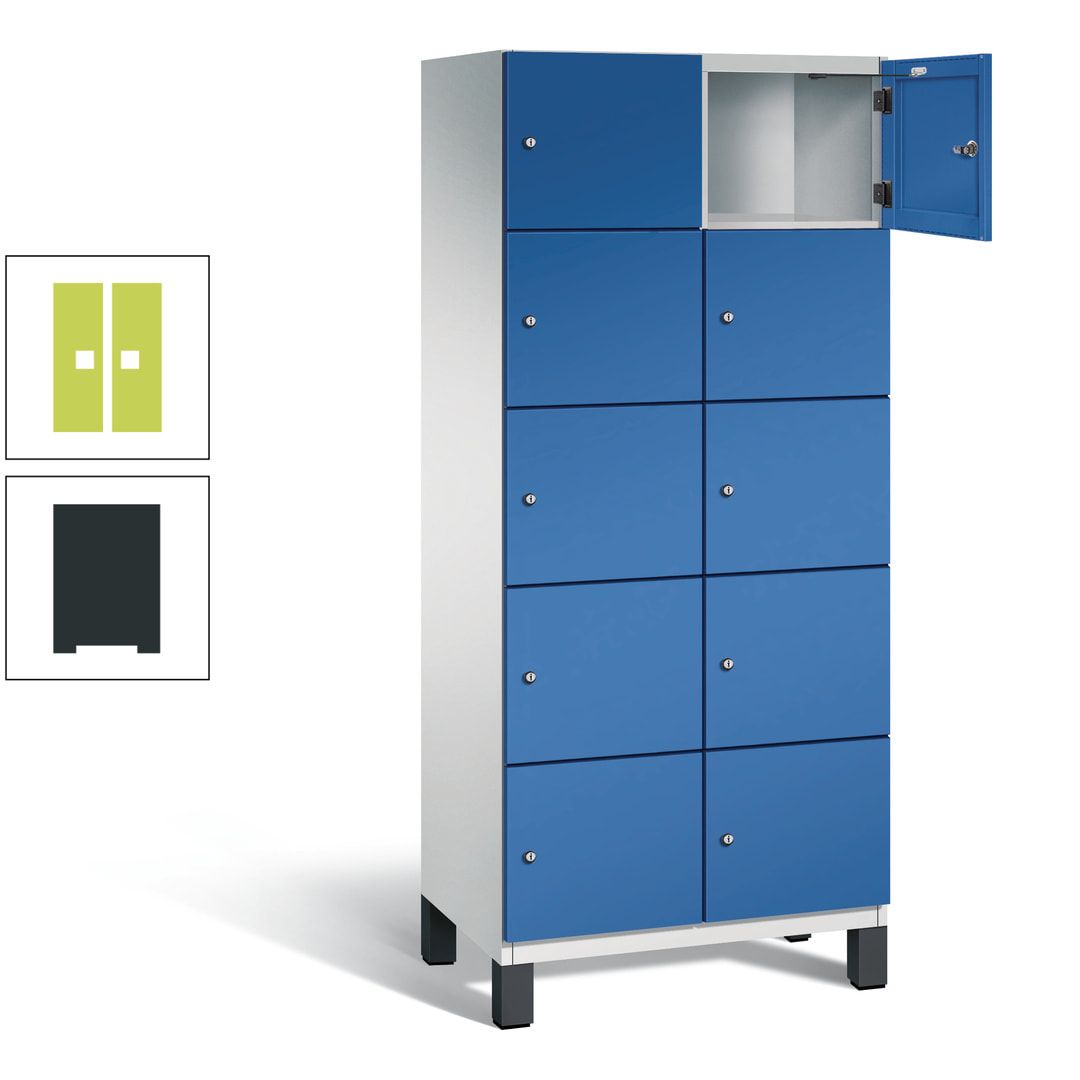 Fächerschrank, Stahlschrank, 10 Fächer, Türöffnungsbegrenzer, Füße, 1.980 x 800 x 525 mm (HxBxT), Korpus anthrazitgrau, Front anthrazitgrau