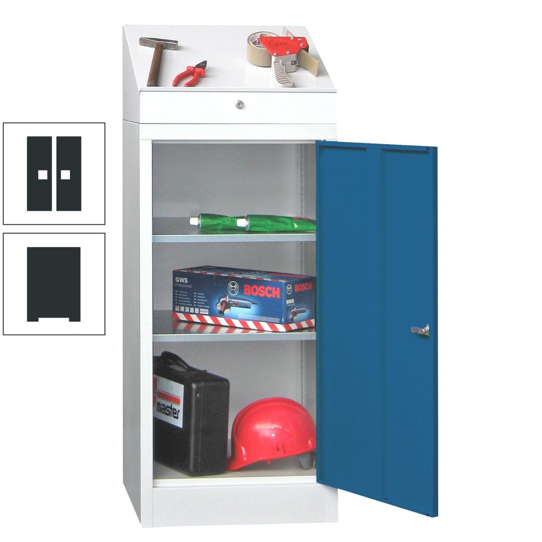 Stehpult mit Schrank - Vollblechtür - 2 Einlegeböden, pulverbeschichtet - 1.270x500x500 mm (HxBxT) - anthrazitgrau