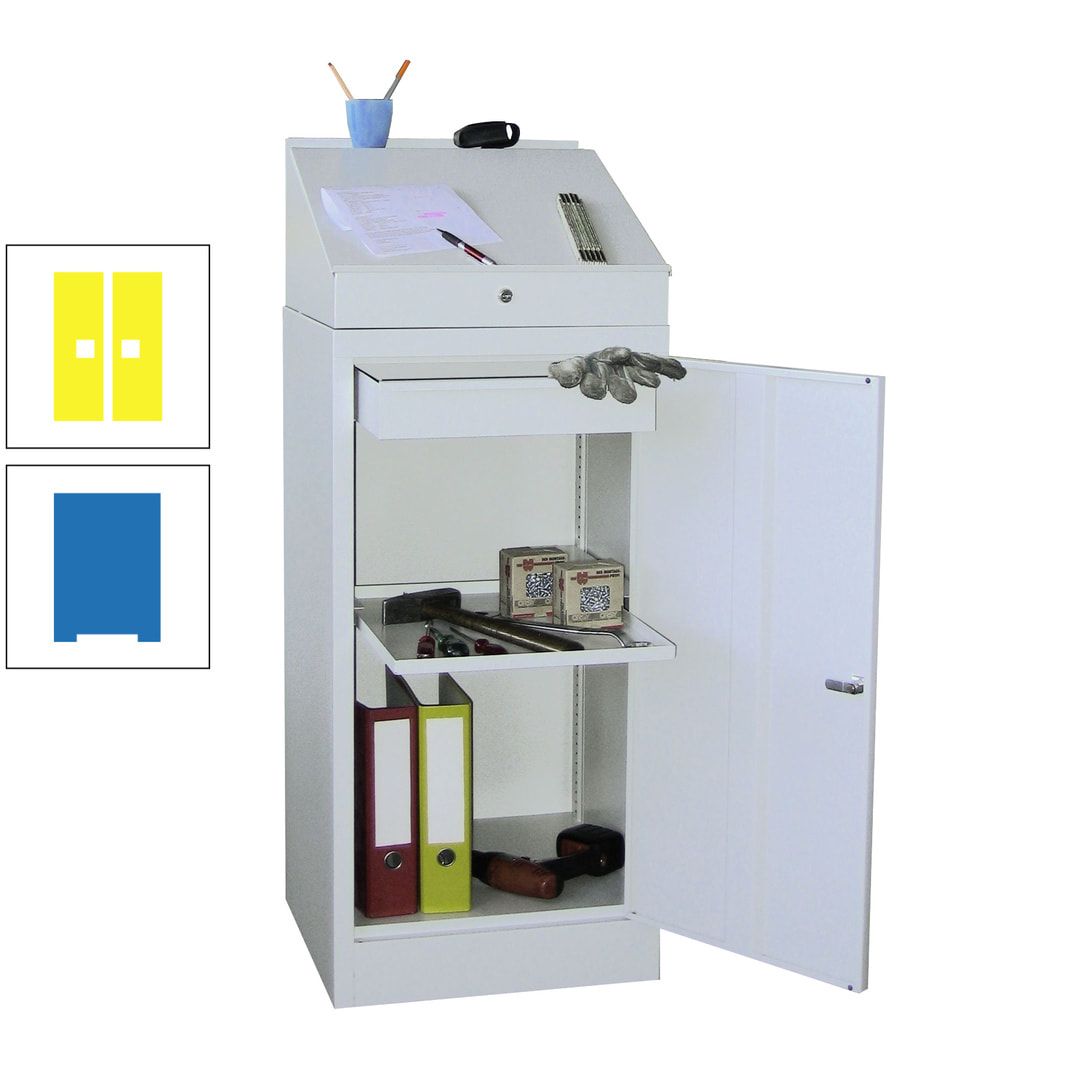 Stehpult mit Schrank - Vollblechtür - Zylinderschloss - 1 Einlegeboden, 1 Schublade - 1.270x500x500 mm (HxBxT) - anthrazitgrau