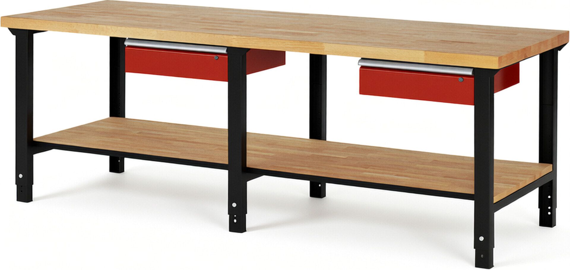 Werkbank mit Ablage - 2 Schubladen - 150:2 - höhenverstellbar 790 - 1.140 mm - 2.500 x 900 mm (BxT) - 750 kg - Buche - Anthrazitgrau