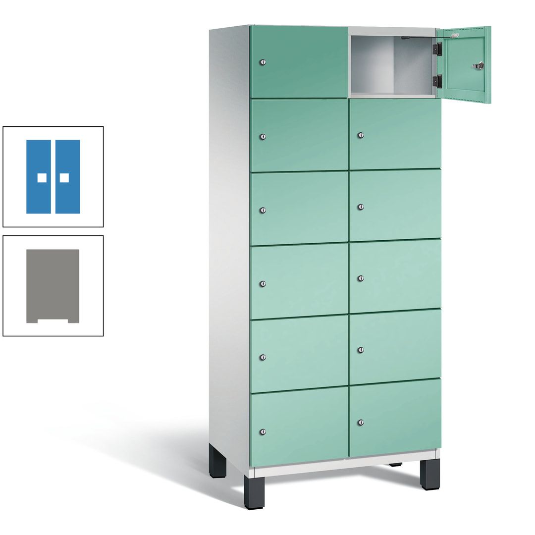 Fächerschrank, Stahlschrank, 12 Fächer, Türöffnungsbegrenzer, Füße, 1.980 x 800 x 525 mm (HxBxT), Korpus anthrazitgrau, Front anthrazitgrau