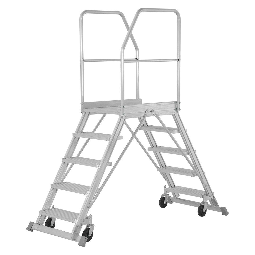 Fahrbare Podestleiter - beidseitig begehbar - Stufenzahl 2 x 3 - Höhe 1.760 mm - Podesttreppe - Rollpodest - Plattformleiter - Hymer