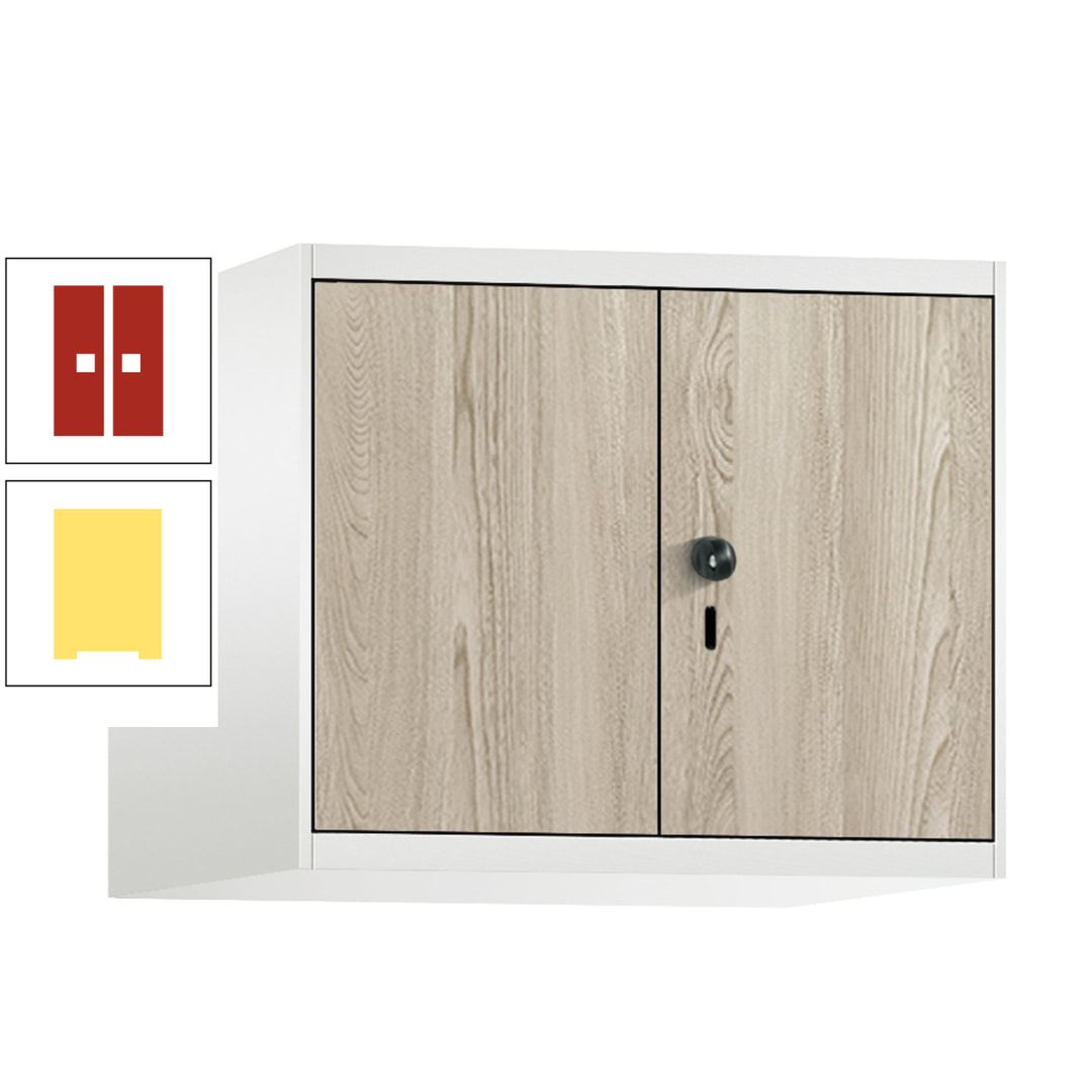 Aufsatzschrank, Schrankaufsatz, Türen paarweise, 2 Fächer a 300 mm, Farbe Pastellgelb, Tür anthrazitgrau , 500 x 600 x 500 mm (HxBxT)