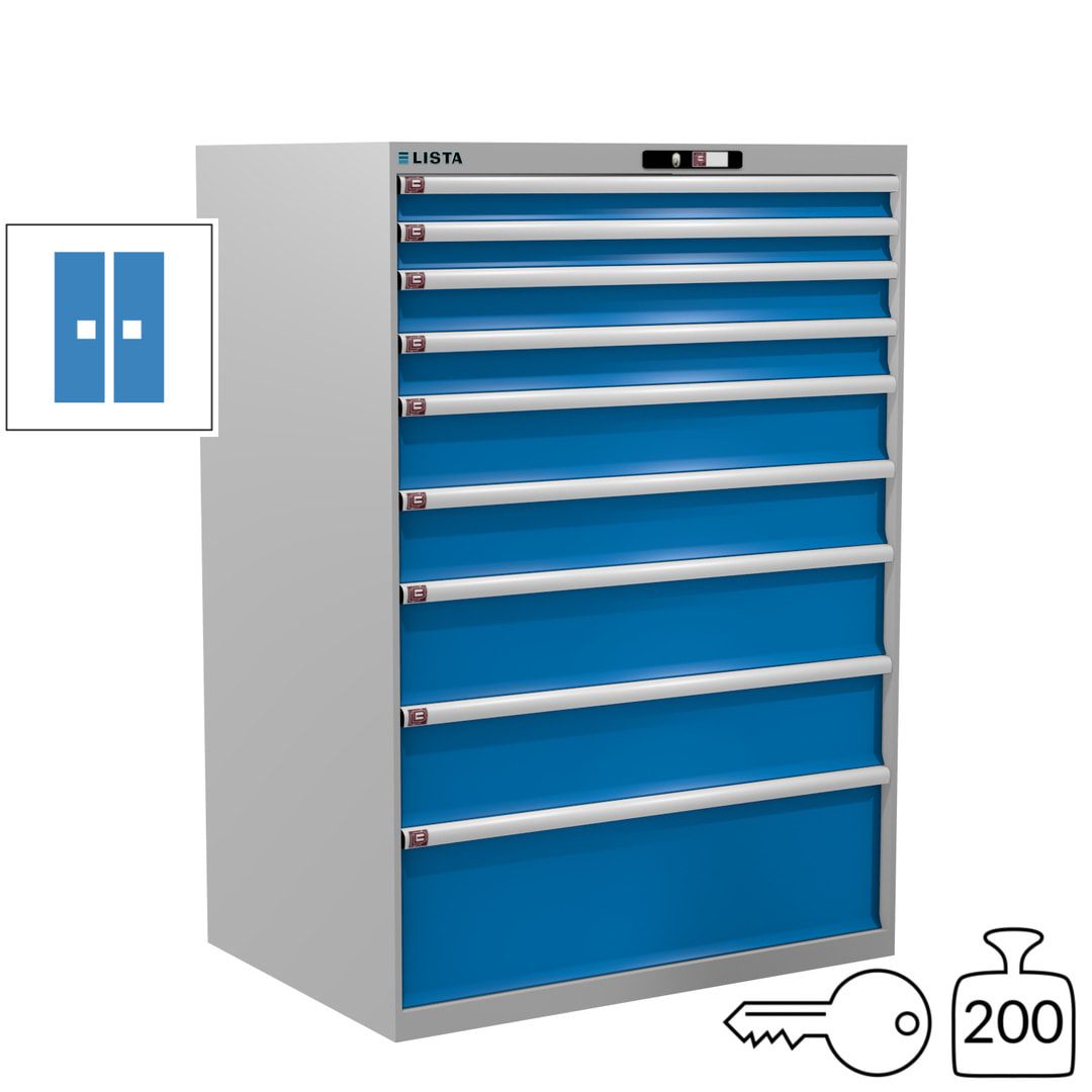 Lista Schubladenschrank - 12.550.010 - 1.450x1.023x725 mm (HxBxT) - 9 Schubladen - 200 kg - Key Lock - lichtblau (RAL 5012)