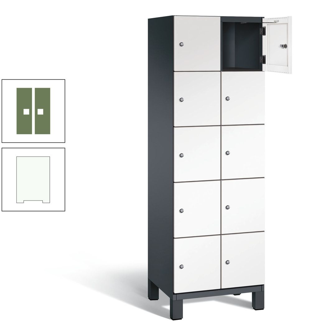 Fächerschrank, Stahlschrank, 10 Fächer, Türöffnungsbegrenzer, Füße, 1.980 x 600 x 525 mm (HxBxT), Korpus anthrazitgrau, Front anthrazitgrau